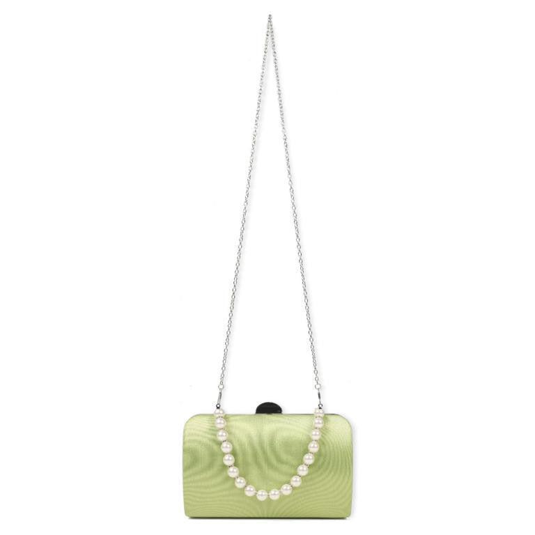 Bolso de Fiesta 20 x 5.5 x 14.5 cm disponible en Verde y Plata con Asa de Perlas y Cadena Extraíble – Un Toque de Distinción y Elegancia - tenemosturegalo.es