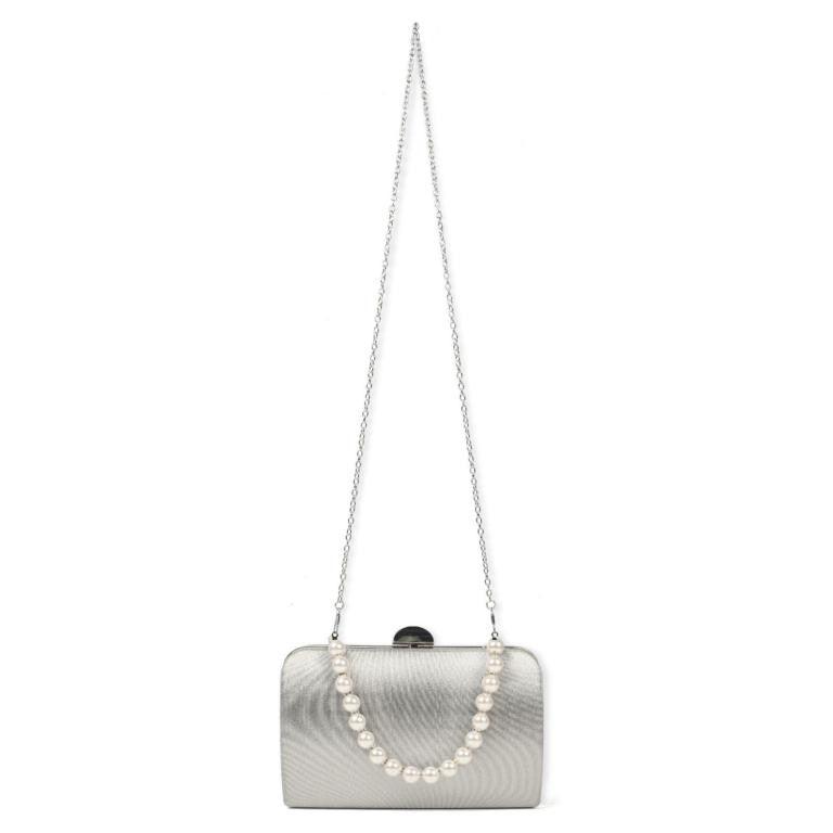 Bolso de Fiesta 20 x 5.5 x 14.5 cm disponible en Verde y Plata con Asa de Perlas y Cadena Extraíble – Un Toque de Distinción y Elegancia - tenemosturegalo.es