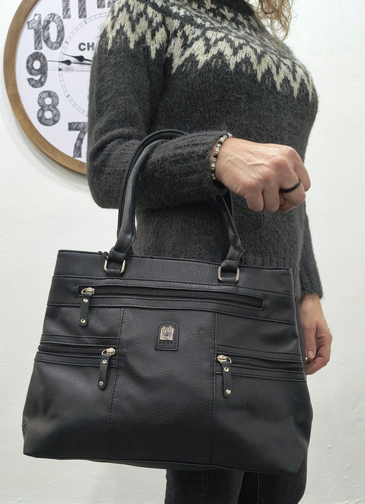 Bolso Bandolera 42*27*10 cm de Mujer en Color Negro con Doble Cremallera Superior y Gran Capacidad – Elegancia y Organización - tenemosturegalo.es