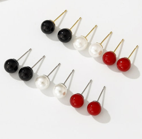 Pendientes Acero Bolitas – Pack de 3 pares en rojo, blanco y negro | tenemosturegalo.es
