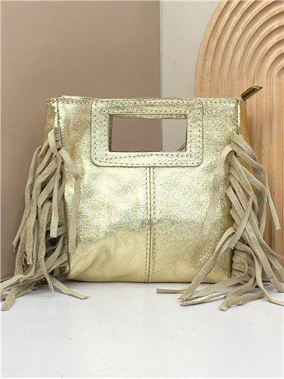 Bolso Bandolera 18*18*5cm disponible en Negro y Dorado de Piel con Flecos – Un Toque de Elegancia y Estilo Atemporal - tenemosturegalo.es