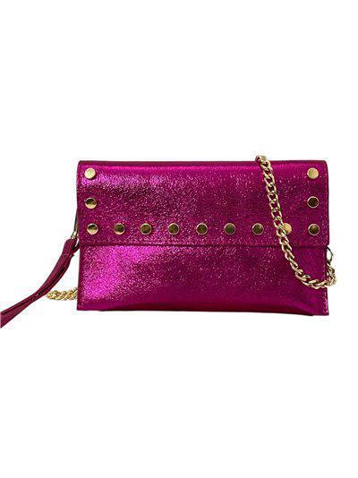 Mini Clutch de Piel 20*12*2 cm disponible en color Verde y Fucsia Brillo con Tachas – Glamour y Estilo Exclusivo para Cualquier Ocasión - tenemosturegalo.es