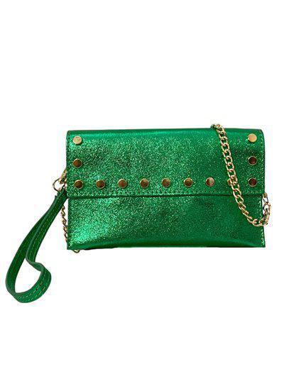 Mini Clutch de Piel 20*12*2 cm disponible en color Verde y Fucsia Brillo con Tachas – Glamour y Estilo Exclusivo para Cualquier Ocasión - tenemosturegalo.es