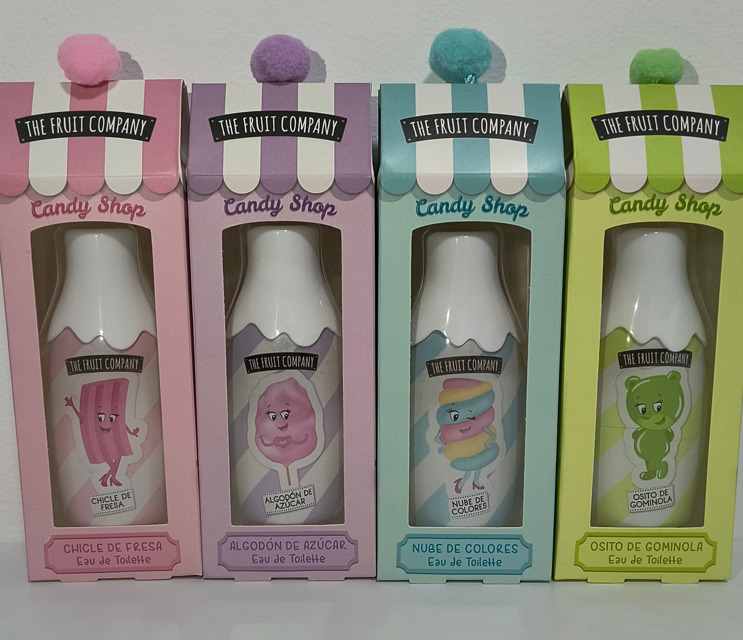 Colonias de The Fruit Company 40ml con fórmula vegana y extractos naturales. Osito de gominola, Algodón de azúcar, Chicle de fresa y Nube de colores. - tenemosturegalo.es