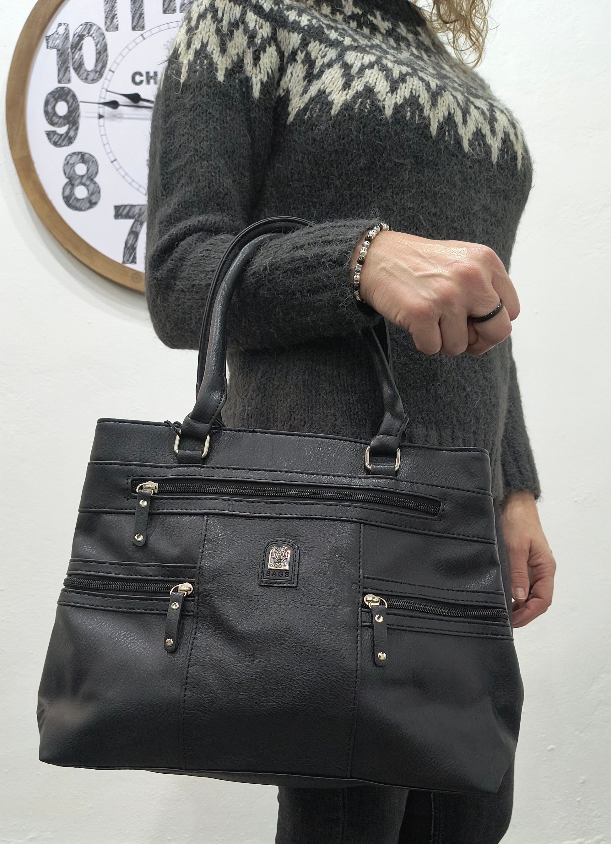 Bolso Bandolera 42*27*10 cm de Mujer en Color Negro con Doble Cremallera Superior y Gran Capacidad – Elegancia y Organización - tenemosturegalo.es