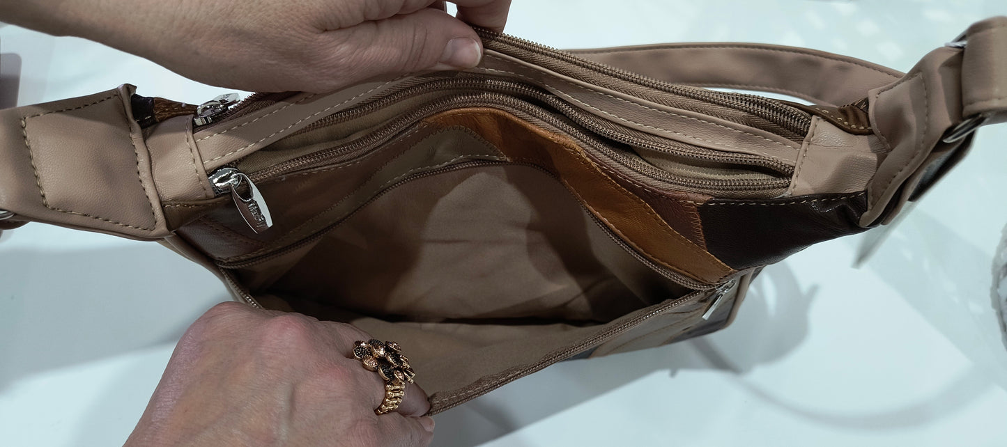 Bolso Bandolera de Piel 30x21x10 cm en Tonos Marrones con Doble Cremallera – Elegancia y Versatilidad para el Día a Día - tenemosturegalo.es