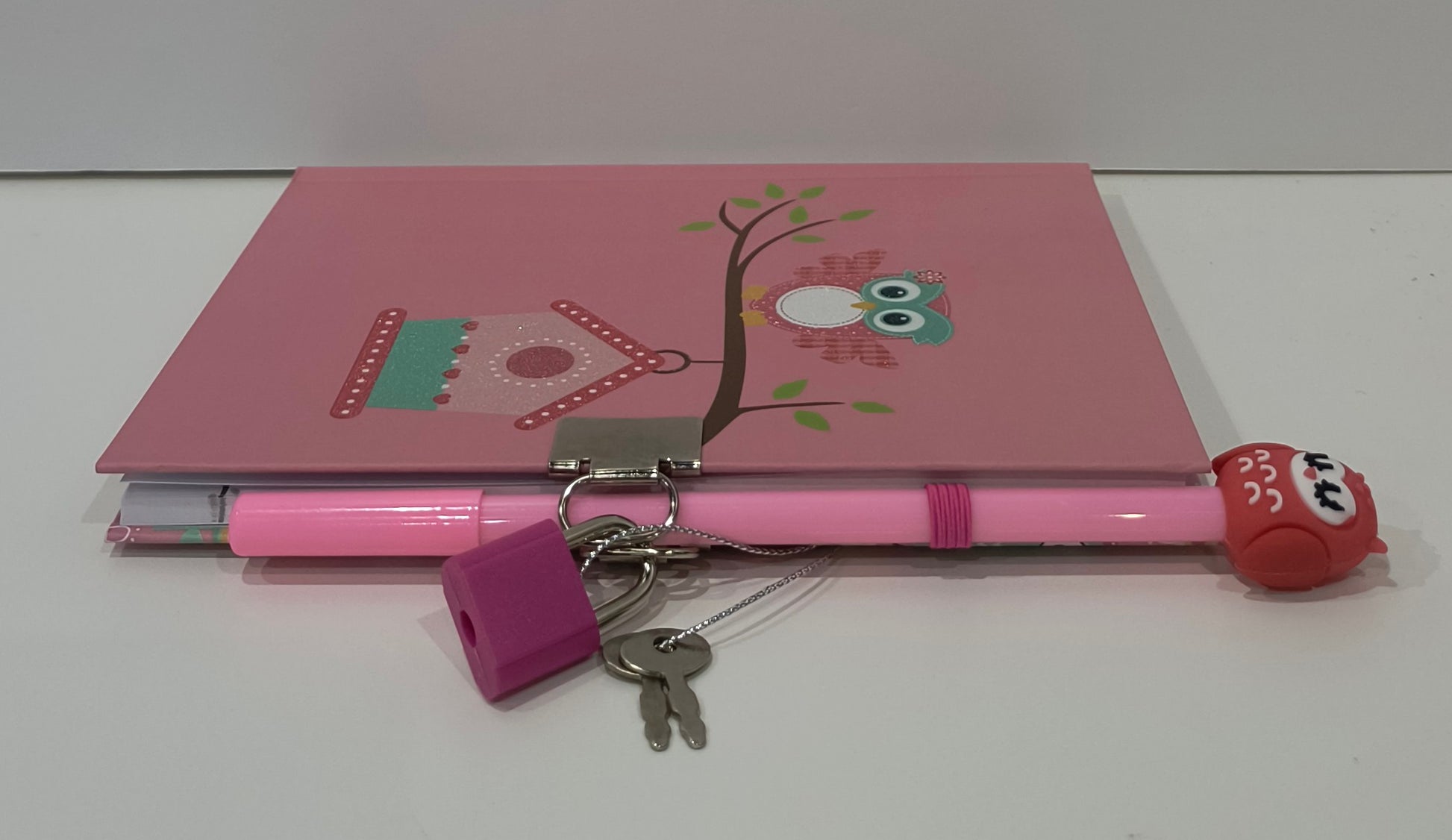 Pack Diario con Candado y Llaves con Bolígrafo - Lila, Azul y Rosa con Dibujo de Búho (13x18x1cm) - tenemosturegalo.es