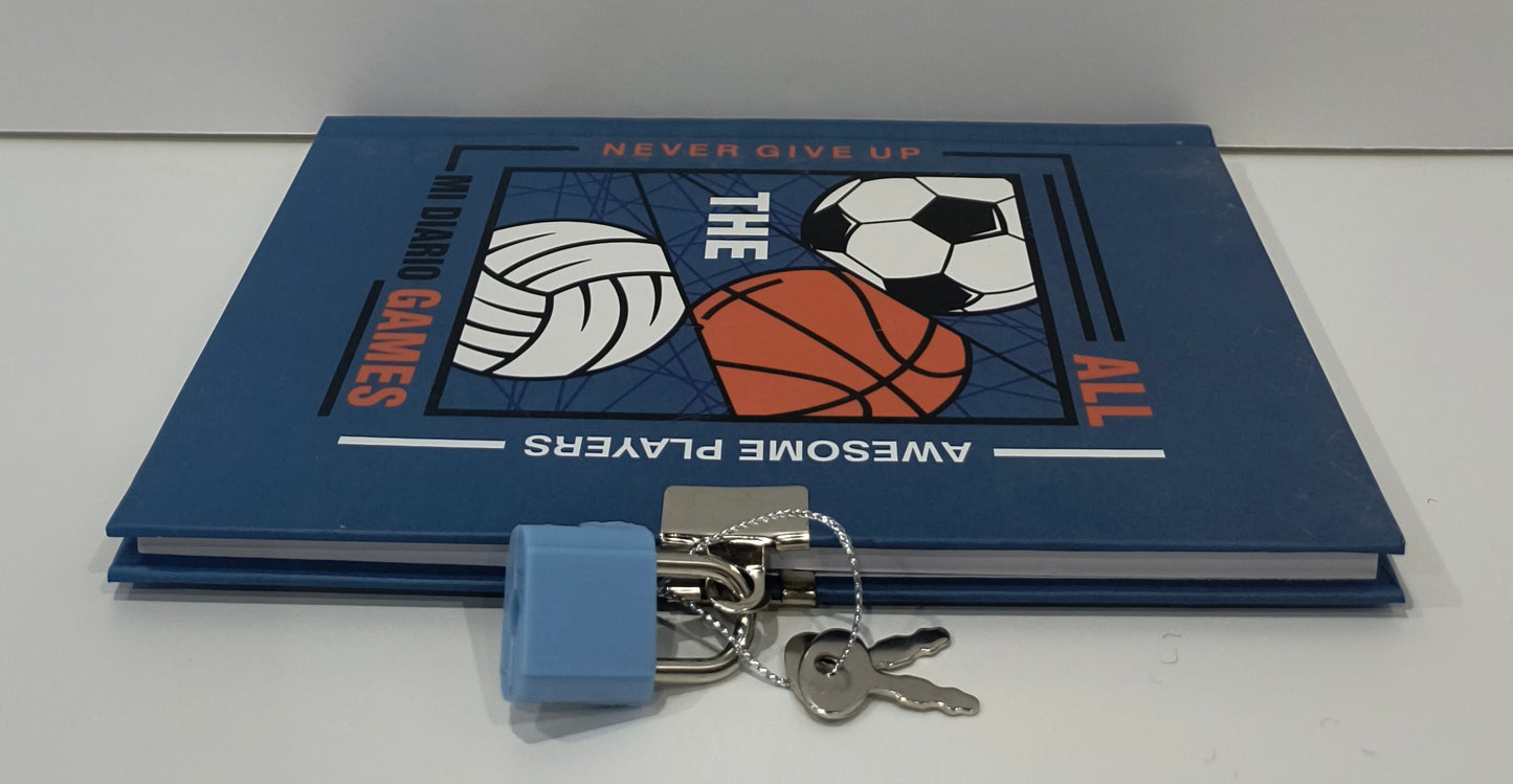 Diario con Candado y Llaves – Estampado de Game en Verde y Balones en Azul 17,5*12,5*1 - tenemosturegalo.es