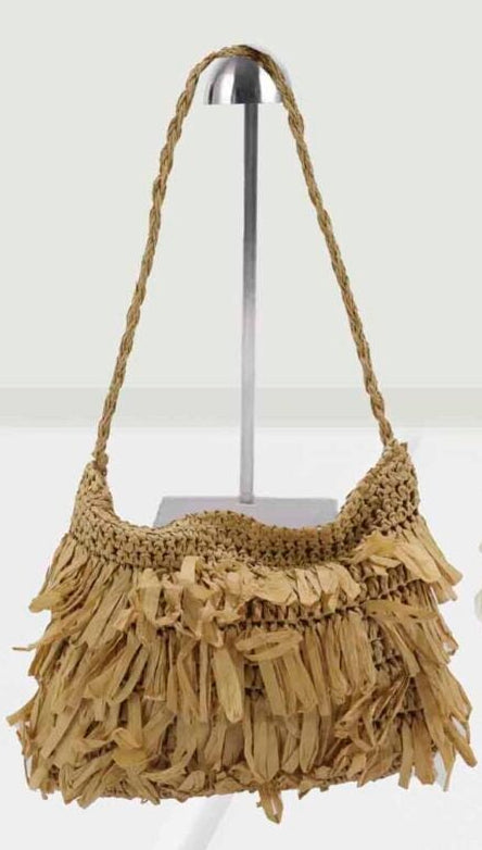 Bolso de Paja con Flecos 26 x 33 cm disponible en Beige y Marrón – Estilo Natural y Versátil para el Verano