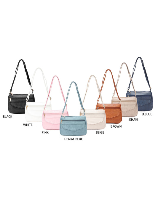 Bandolera Lisa de Polipiel 24 x 18 x 7 cm – Práctica, Elegante y Disponible en Azul, Rosa y Blanco