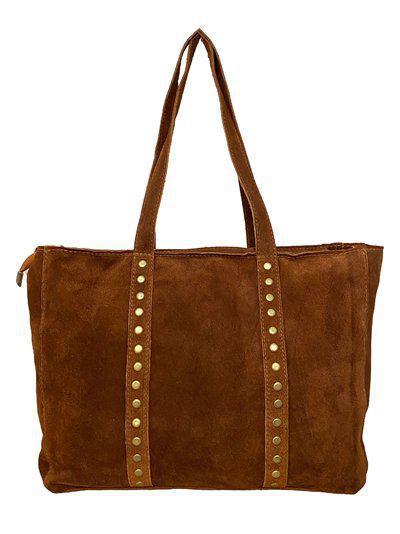 Bolso Shopper 37*28*12 cm disponible en Color Verde Caqui y Marrón de Piel Serraje con Tachas – Un Toque de Estilo y Versatilidad para tu Día a Día - tenemosturegalo.es